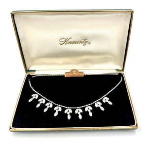 Vintage KREMENTZ RHINESGTONE NECKLACE 14K White Rolled Gold Overlay Bridal Wedding Formal Original Box