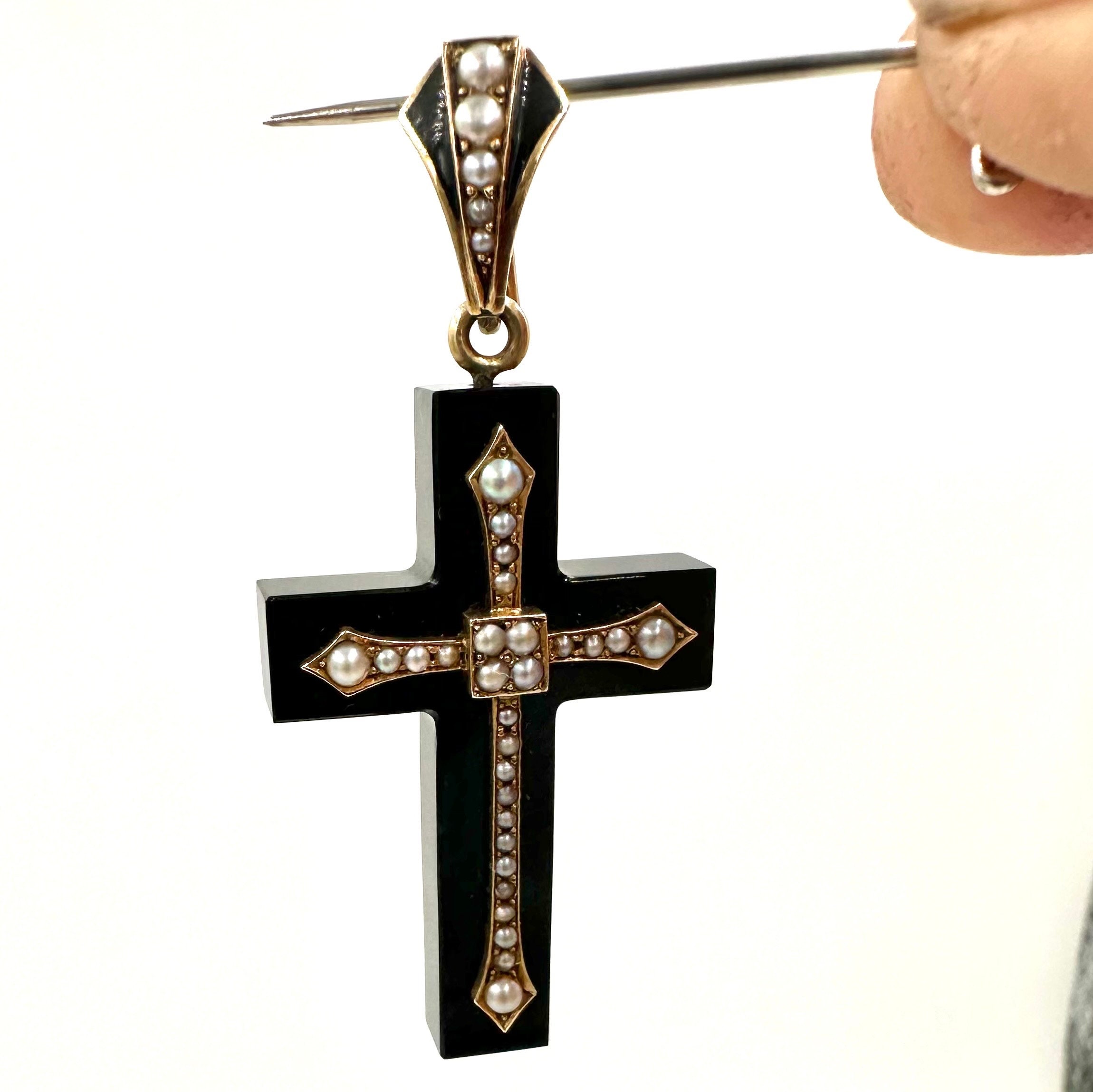 ★LECYTO★ Crystal Cross NecklaceBlack Black Spinel Rhodium Over Sterling Silver Cross Pendant With
