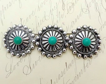 SILVER TURQUOISE PIN 925 Sterling Silver Green Turquoise Concho Style Southwestern Pin Brooch