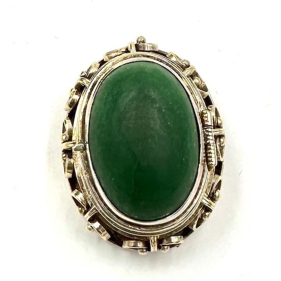 Boîte Ancienne En Argent Sertie D'une Agate Verte - Pièce D'occasion, Couvercle Décoratif