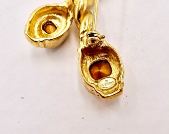 VINTAGE GIVENCHY BROOCH Pin Gold Tied Rope Rhinestone Bijoux