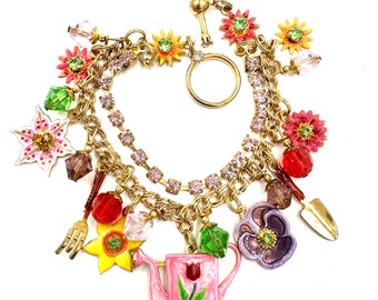 Lunch at the Ritz LATR 2 GO Charm Bracelet Garden Spring Summer Flowers Vintage