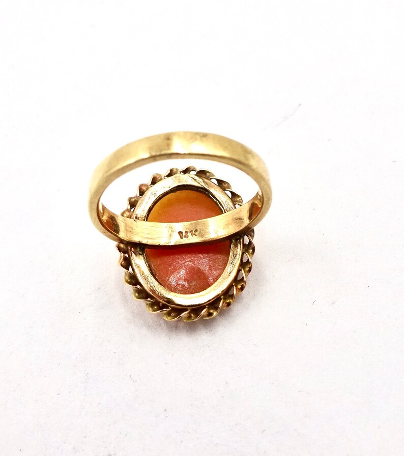 ANTIQUE CAMEO RING 14K Yellow Gold Art Deco Era Carved Shell Cameo Sz 1 Baby Ring Pinky Ring E254 image 5