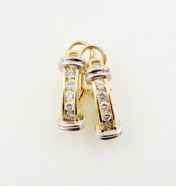 GOLD DIAMOND EARRINGS - 585 14k Two Tone Gold - H… - image 1