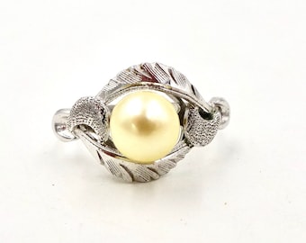 Anillo Art Déco vintage de plata de ley con perla - Talla 7 E357
