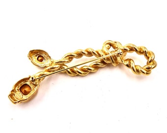 VINTAGE GIVENCHY BROOCH Pin Gold Tied Rope Rhinestone Bijoux