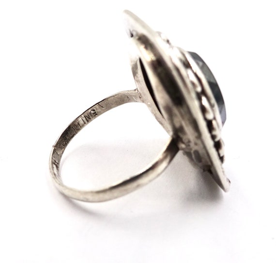 Bague Art Déco Ancienne En Argent Avec Hématite Et Marcassite - Taille 48, Vintage, Occasion Portée