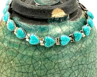 Vintage CAROLYN POLLACK BRACELET Relios Sterling Silver Inlaid Turquoise Symbols Collection Heart Link Bracelet