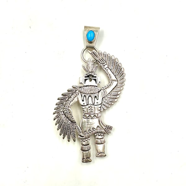 FREDDY CHARLEY Pin Pendant Sterling Silver Turquoise Kachina Dancing Eagle