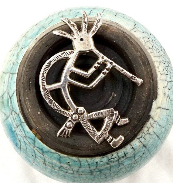 Vintage Sterling Silver Kokopelli Flute Player Brooch Pin Etsy