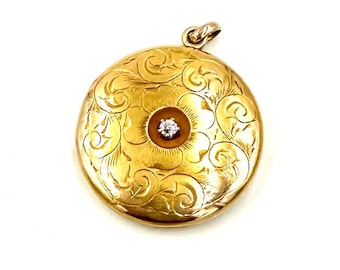 Antiker viktorianischer 10k Gold European Cut Diamant-Andenken-Foto-Medaillon-Anhänger E585