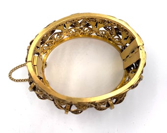 Vintage BARTEK BANGLE BRACELET Gilt Brass Hinged Wide