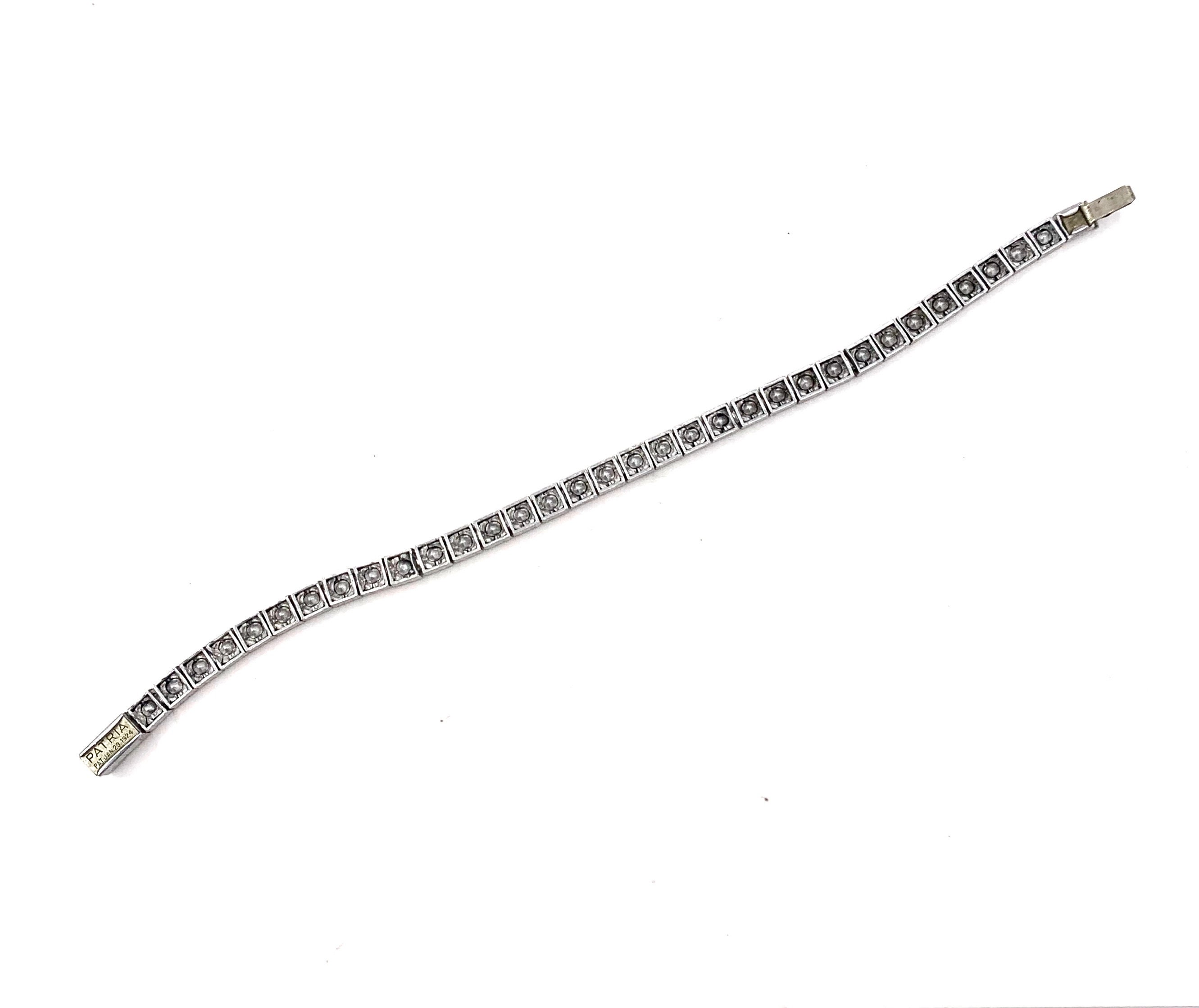 Vintage ART DECO BRACELET Silver Tone Foil Back Paste