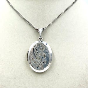 Vintage STERLING SILBER LOCKET Anhänger Halskette geätzt Zwei Foto Andenken Geschenk E680