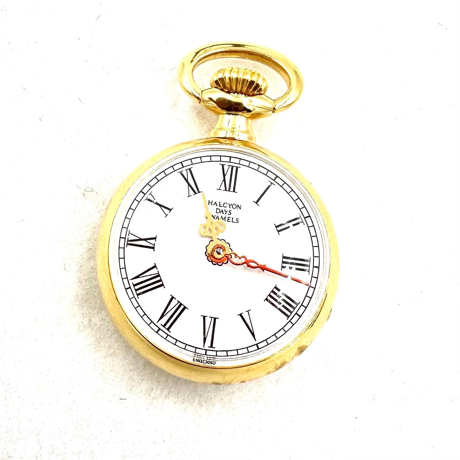 Halcyon Days POCKET WATCH NECKLACE Pendant on Stand Gold Enamel