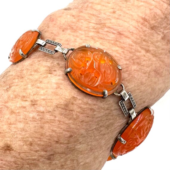 Antique CHINESE CARNELIAN BRACELET Sterling Silve… - image 5