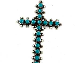 Bell Trading Post TURQUOISE CROSS PENDANT Sterling Silver Snake Eyes Turquoise Vintage Native American Fred Harvey Era