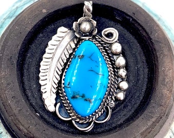 VINTAGE TURQUOISE PENDANT Sterling Silver Fred Harvey Era Native American Navajo Cowgirl Southwestern