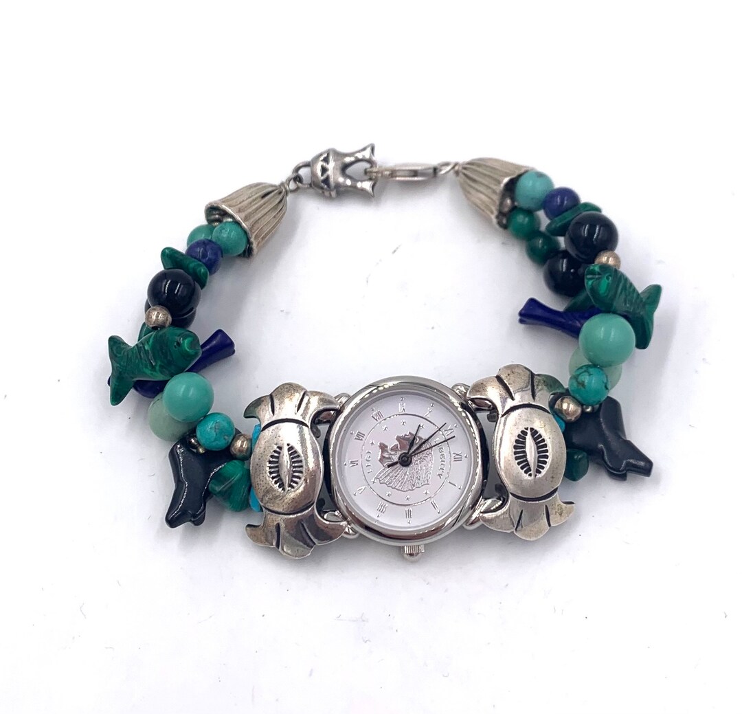 Southwest Traditions .925 Sterling & Turquoise Charm Bracelet Watch.  7.25”. Southwest Traditions CAROLYN POLLACK WATCH Sterling Silver  main image 2
