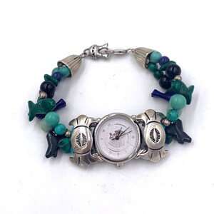 Southwest Traditions CAROLYN POLLACK WATCH Sterling Silver Turquoise Fetish Gemstone Beads 1911 Liberty Coin Face Wrist Watch Vintage