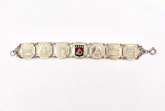 Vintage PARIS FRANCE BRACELET French Silver Tone Enamel Linked