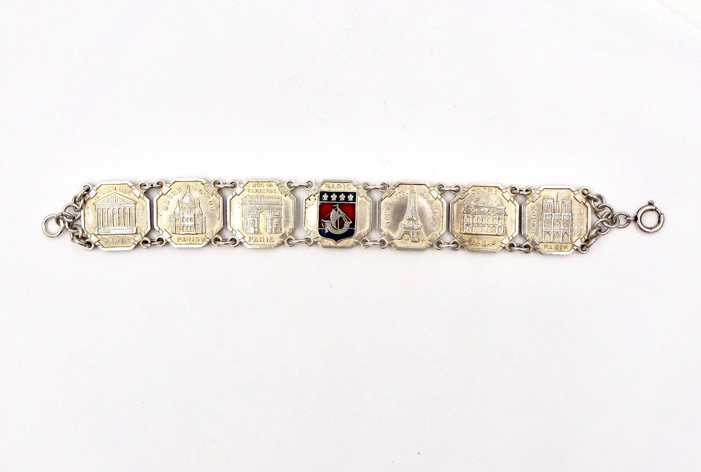 Vintage PARIS FRANCE BRACELET French Silver Tone Enamel Vintage PARIS FRANCE BRACELET French Silver Tone Enamel