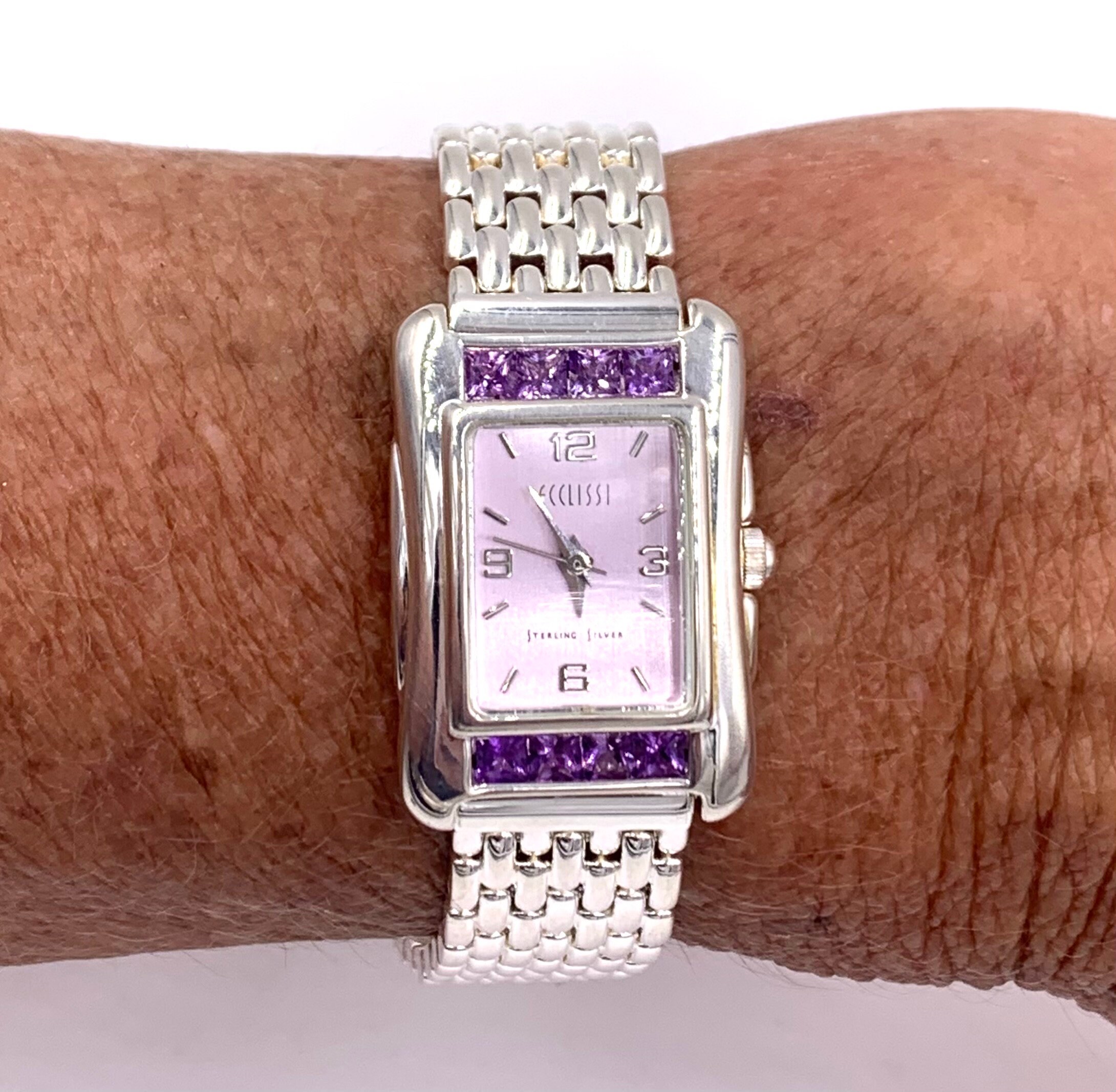 Vintage ECCLISSI WRIST WATCH Sterling Silver Amethyst  display picture 2