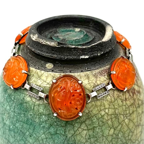 Antique CHINESE CARNELIAN BRACELET Sterling Silve… - image 2