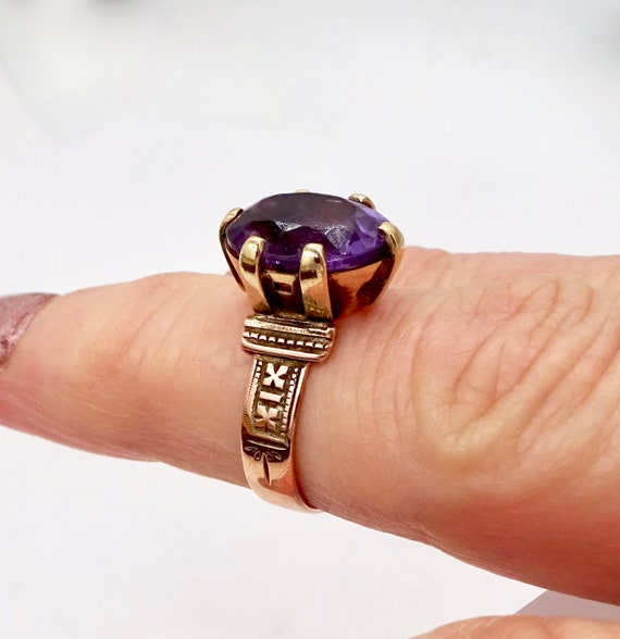 ROSE GOLD RING 10k Rose Gold Amethyst Sz 6 Antiqu… - image 8