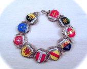 Vintage STERLING CHARM BRACELET German 800 Sterling Silver Enamel "Ten Cities" Souvenir Travel Charm Bracelet