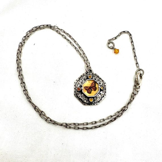 Vintage Dawn Estrin Wilson Sterling Silver Monarch Butterfly Pendant Necklace
