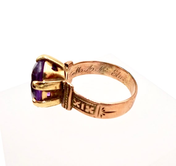 ROSE GOLD RING 10k Rose Gold Amethyst Sz 6 Antiqu… - image 9