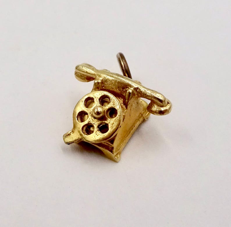 585 14k Yellow Gold Movable Figural Old Fashioned Dial Telephone GOLD TELEPHONE CHARM Pendant Charm for Bracelet
