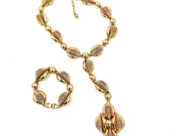 Vintage NAPIER JEWELRY SET Gold Tone Necklace & Bracelet Mod Chunky Circa 1960s E584