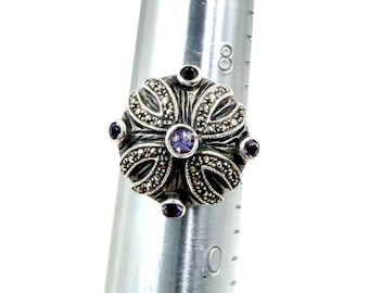 Vintage LONI ANDERSON RING sterlingzilveren ring marcasiet amethist Sz 9 art-decostijl E676