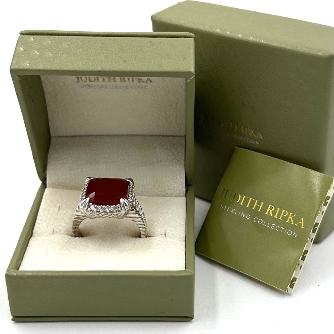 JUDITH RIPKA Ring Sterling Silver Red Carnelian Diamonique CZ Ring Sz 9 ...