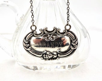 BRANDY BOTTLE TAG Label Sterling Silver Decanter Liquor Tag Antique Vintage