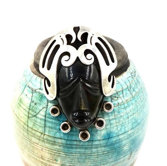 TAXCO MEXICO PIN Pendant Sterling Silver Carved M… - image 1