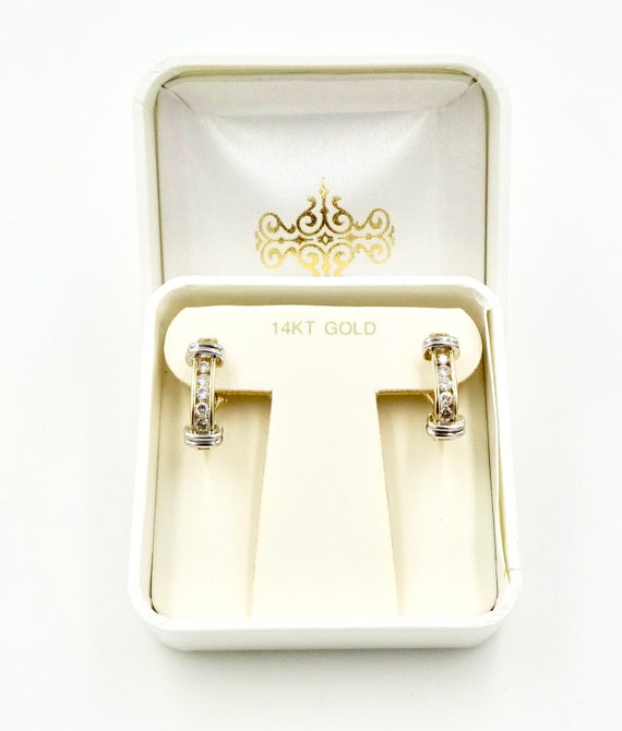 GOLD DIAMOND EARRINGS - 585 14k Two Tone Gold - H… - image 3