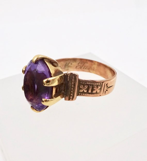 ROSE GOLD RING 10k Rose Gold Amethyst Sz 6 Antiqu… - image 4