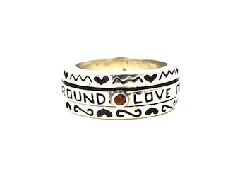 Vintage Brighton sterlingzilveren spinnerring: gele topaas, harten, maat 5,25