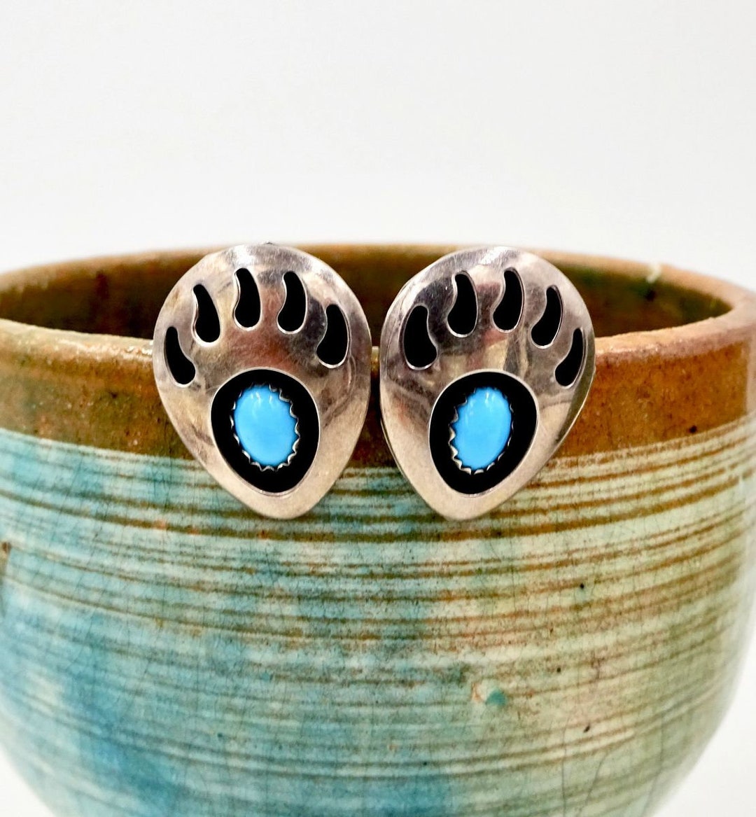 TURQUOISE BEAR CLAW Earrings Sterling Silver Sleeping Beauty Turquoise ...