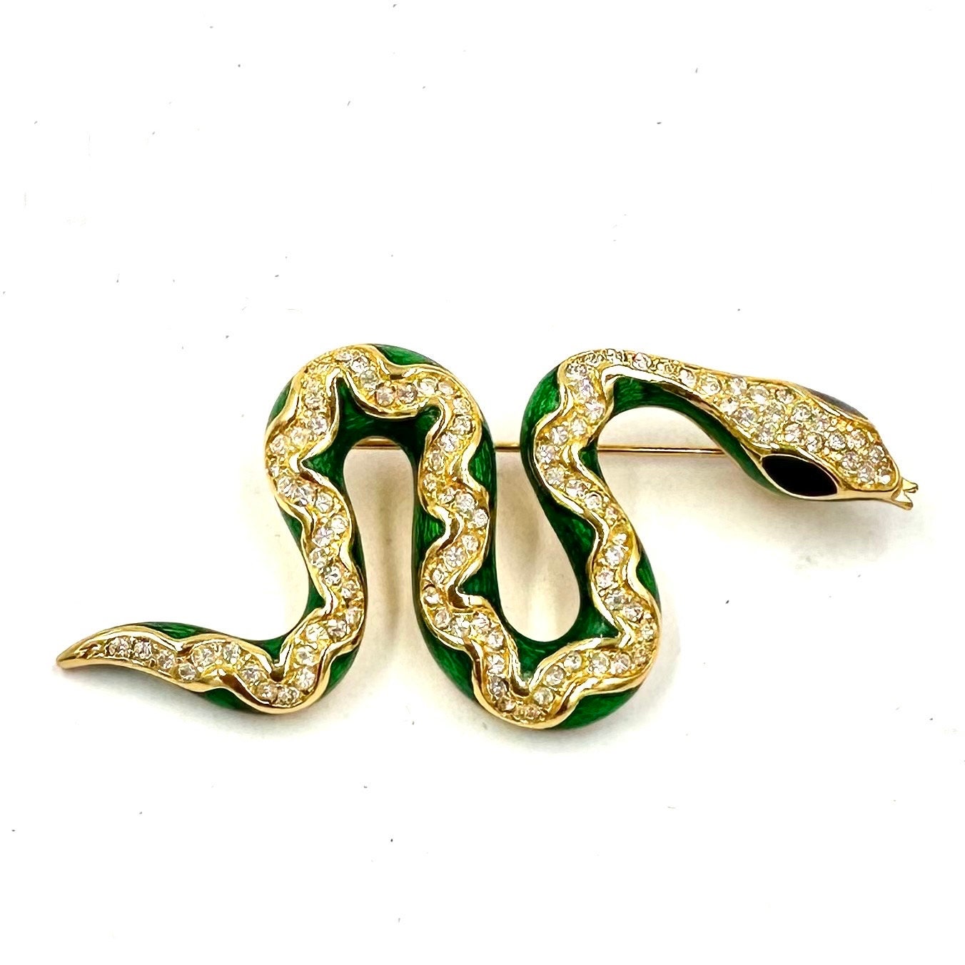 CHRISTIAN DIOR BROOCH Pin Gold Plated Clear Rhinestone Green CHRISTIAN DIOR BROOCH Pin Gold Plated Clear Rhinestone Green