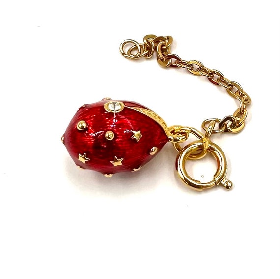 Vintage FABERGE STYLE EGG Charm Pendant Red Ename… - image 5