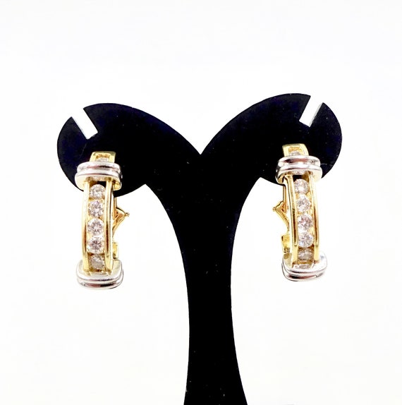 GOLD DIAMOND EARRINGS - 585 14k Two Tone Gold - H… - image 2