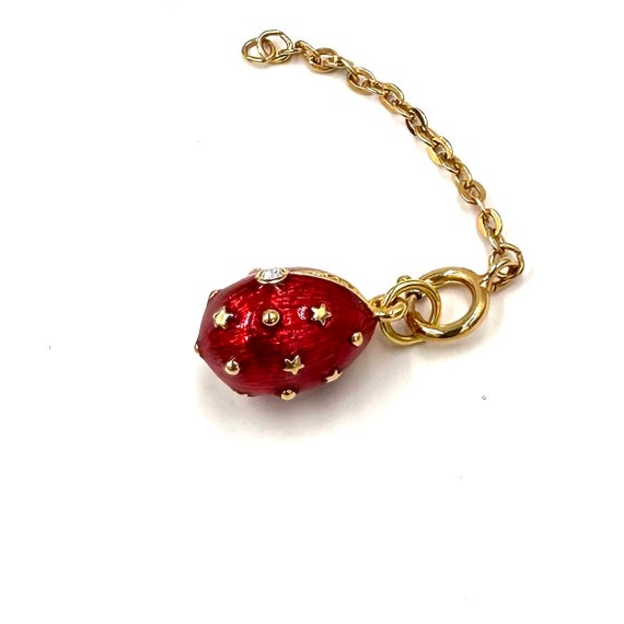 Vintage FABERGE STYLE EGG Charm Pendant Red Ename… - image 6