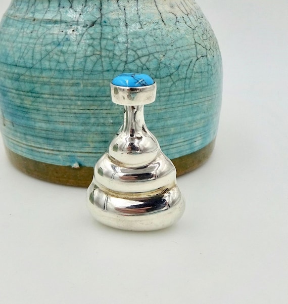 Vintage STERLING PERFUME BOTTLE Taxco Mexico Turquoise Cabochon Stone Perfume Flask