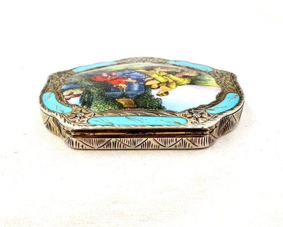 Vintage 800 SILVER ENAMEL COMPACT Italy Garden Co… - image 7