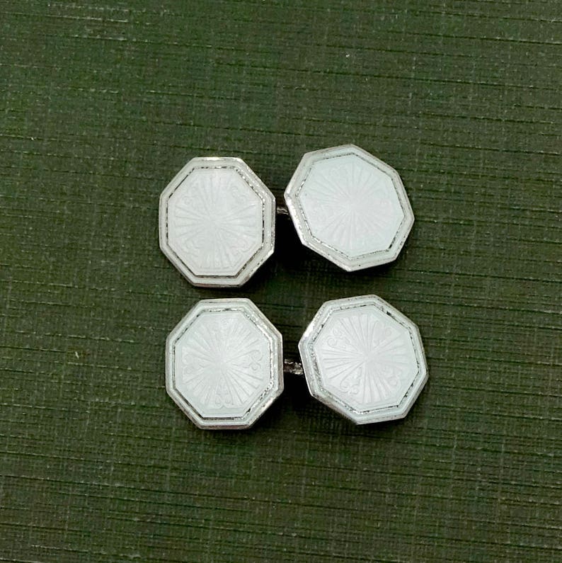 STERLING ENAMEL CUFFLINKS 925 Sterling Silver Pale Green Guilloche Enamel Cuff Links Vintage Krementz