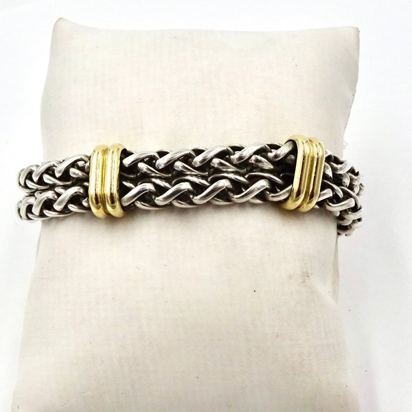 Vintage FLLI MENEGATTI BRACELET Sterling Silver 18k Yellow Gold Two Tone Double Strand Bracelet Unisex